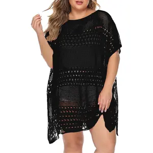 Womens Swimsuit Coverup Crochet Bathing Suit Cover Up, Plus Size Beach Cover Ups Hollow Out Bikini Dress