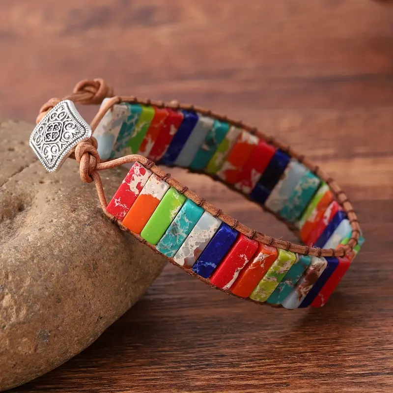 Women's Female Bohemian Multicolored Natural Stone Bracelet - Braided Adjustable Daily Fashion Accessory, Gift for Her, Light Blue, Dark Blue, All Seasons, Colorful, Turquoise Stone, Braided Look