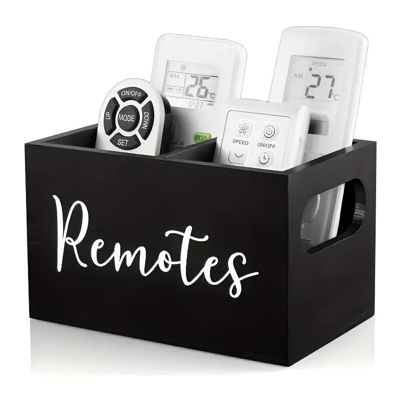 1pc Wooden Remote Control Holder, Classic Style, Open-Top Design, Multi-Functional Storage Box with 2Compartments, Suitable for Living Room, Kitchen,Bedroom, Bathroom, Office Desk
