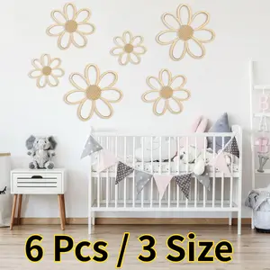 6 Pcs Daisy Wall Decor Wooden Daisy Wall Art Flowers Signs Hanging Plaque for Home Bedroom Farmhouse Bathroom Decorations Housewarming Gifts(3 Size) Poster Boho stickers installation stick Decorative  Ornaments