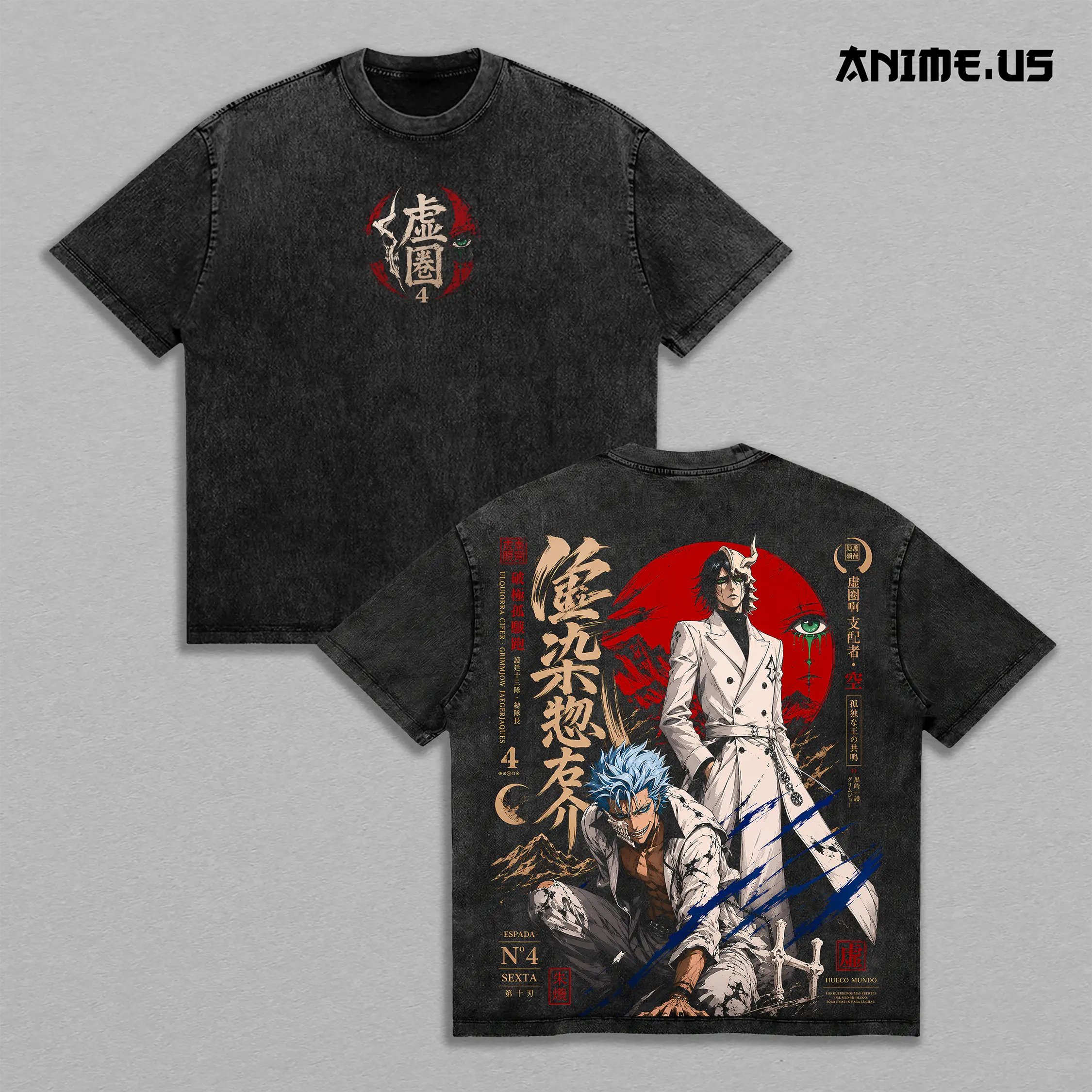 Ulquiorra Cifer Grimmjow Jaegerjaquez Bleach Anime Graphic Vintage Shirt, Espada Arrancar Hueco Mundo Heavyweight Washed Cotton Anime Tee T-Shirt Manga Streetwear