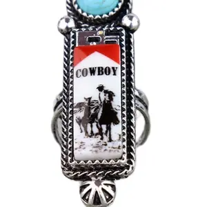 Western Cowboy Light Adjustable Cuff Ring with Cowboy Pendant 2x0.5 Inch Elegant Design for Everyday Wear or Special Occasions Metal Coating