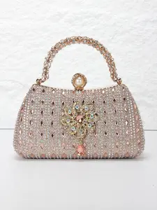Full rhinestone floral design ladies evening bag, glittering rhinestone chain handbag, clutch bag, Fashionable shoulder clutch, pearl rhinestone closure, with shoulder chain interchangeable shoulder crossbody bag, suitable for weddings, parties