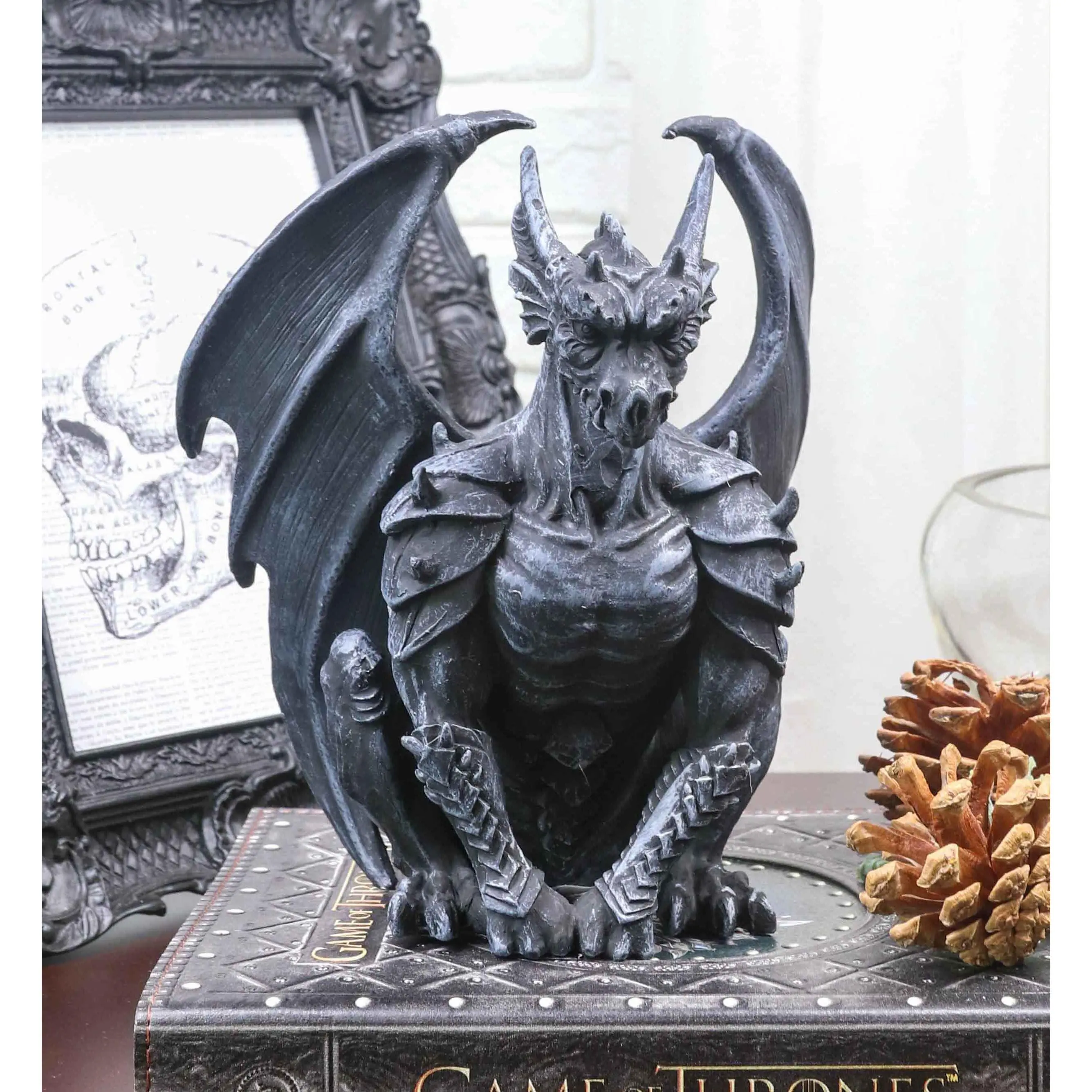 Handcrafted Crouching Gothic Winged Dragon Guardian Chimera Gargoyle Figurine, Gothic Home Decor Sculpture, Indoor-Outdoor Display Accessory, Home Decor Accessory