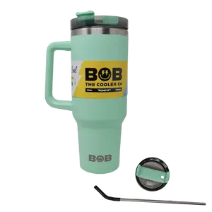 BOB THE COOLER CO - 40oz "Roadie" Heavy Duty Double Wall Insulated Tumbler with Straw and Handle, Stainless Steel, Great for Travel, Beach, & More