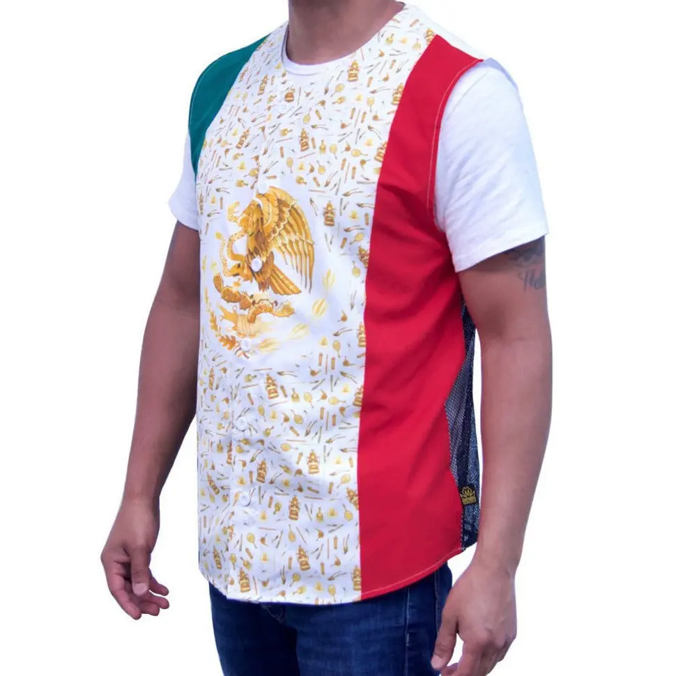 Men's Mexico Flag Barber Waistcoat - Menswear Top with Stretch Mesh Fabric, Pockets, Tops, Vest