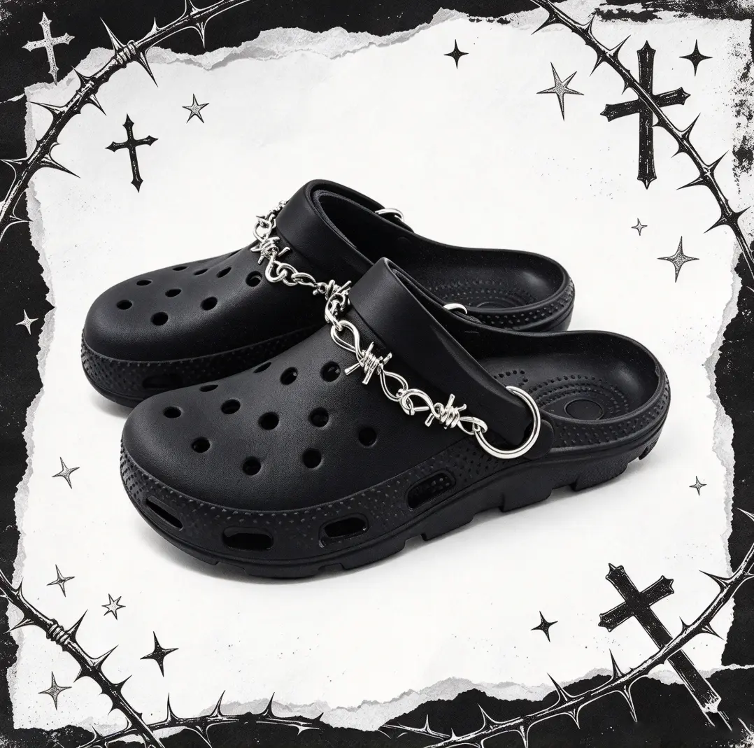 2Pcs Punk Barbed Wire Shoe Chain Charms, Gothic Metal Spiked Chain Decor for Clogs Boots, Unisex Street Fashion Shoe Accessories