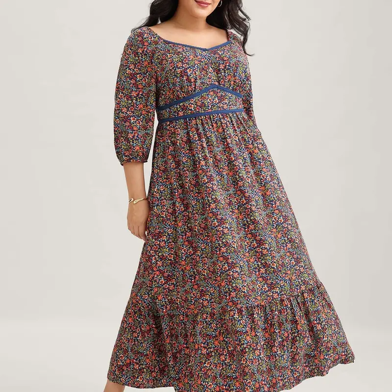 BloomChic Ditsy Floral Woven Ribbon Maxi Dress 【M-6XL】