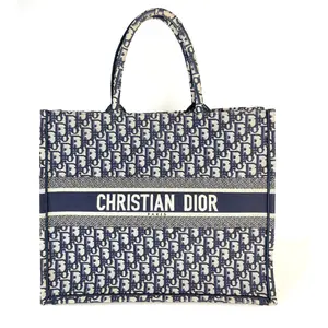 Pre-owned Dior Fabric/Cotton Top handle CHRISTIAN Oblique Blue Book Tote Bag