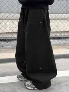 INCERUN Men's Fashion Casual Solid Color Rivet Long Pants, Casual Sport Trousers, Suitable for All Seasons Daily Wear, Comfortable and Stylish Jeans