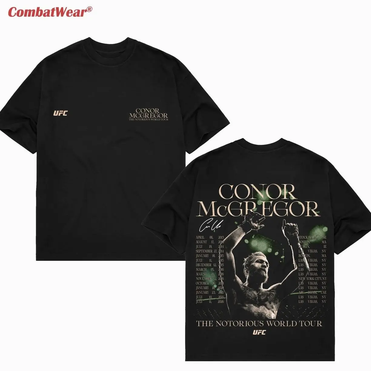 Men's UFC Black Conor McGregor World Tour T-Shirt, The Notorious UFC Graphic Tee, UFC MMA Shirt, Gift for Fighters, Sports Apparel HRI
