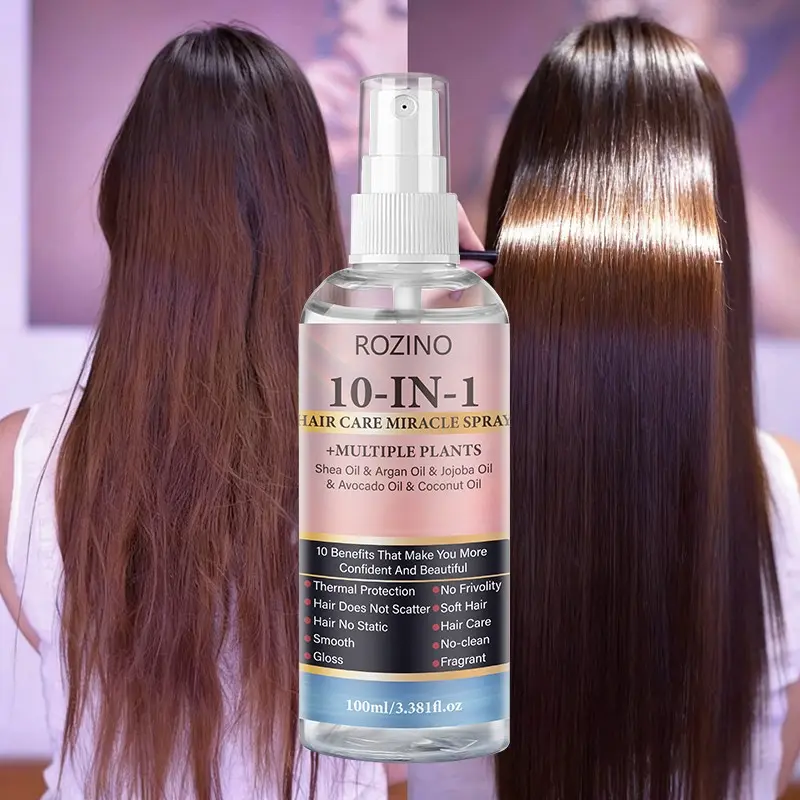 Rozino 10-In-1 Haircare Miracle Spray 100ML, Natural Hair Care Leave-In Intensive Repair with Shea Butter, Moroccan Oil, Jojoba Oil, Argan Oil, Avocado Oil, Coconut Oil, for Ultimate Shine, Smoothness and Silky