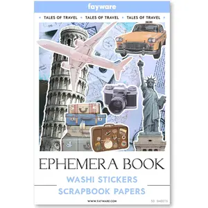 300+ Travel Stickers for Scrapbooking & 20 A5 Papers - Pre-Cut Washi Stickers for Journaling, Vintage Travel Scrapbooking Supplies, Junk Journals Stickers
