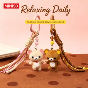 MINISO x Rilakkuma Everyday Series Heart Lock Keychain - Cute Knot Rope Charm for Backpack, Purse, Gifts