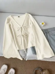 Women's Casual Cotton Linen Woven Cardigan, Loose-Fitting Long Sleeve Open Front Jacket, Summer Fashion Sun Protection Outerwear