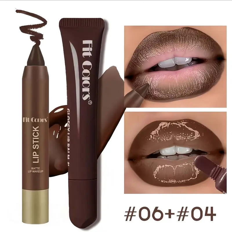 Fit Colors Makeup Products 2-Piece Lip Kit Cosmetic Set - Gift-Ready Duo Nude Liner Lipstick & Lip Gloss, Long-Wear Oil, Precise Application, Natural Glossy Finish, Hydrating, Ideal Holiday Gift