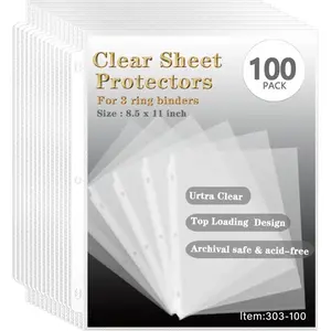 Sheet Protectors 8.5 x11 Inch, 100 Pack Page Protectors for 3 Ring Binder, Top Loading Plastic Sleeves with Reinforced 3-Hole Punch for Binders, Letter Size, for Documents and Photos, Office Supplies.