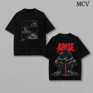 Arise Solo Leveling Anime Tee, IGRIS - BERU T-Shirt - Shadow Soldiers Sung Jin Woo Double Printed Oversize Lightweight Acid Washed Graphic Tee Gift For Anime Fan, Top Casual