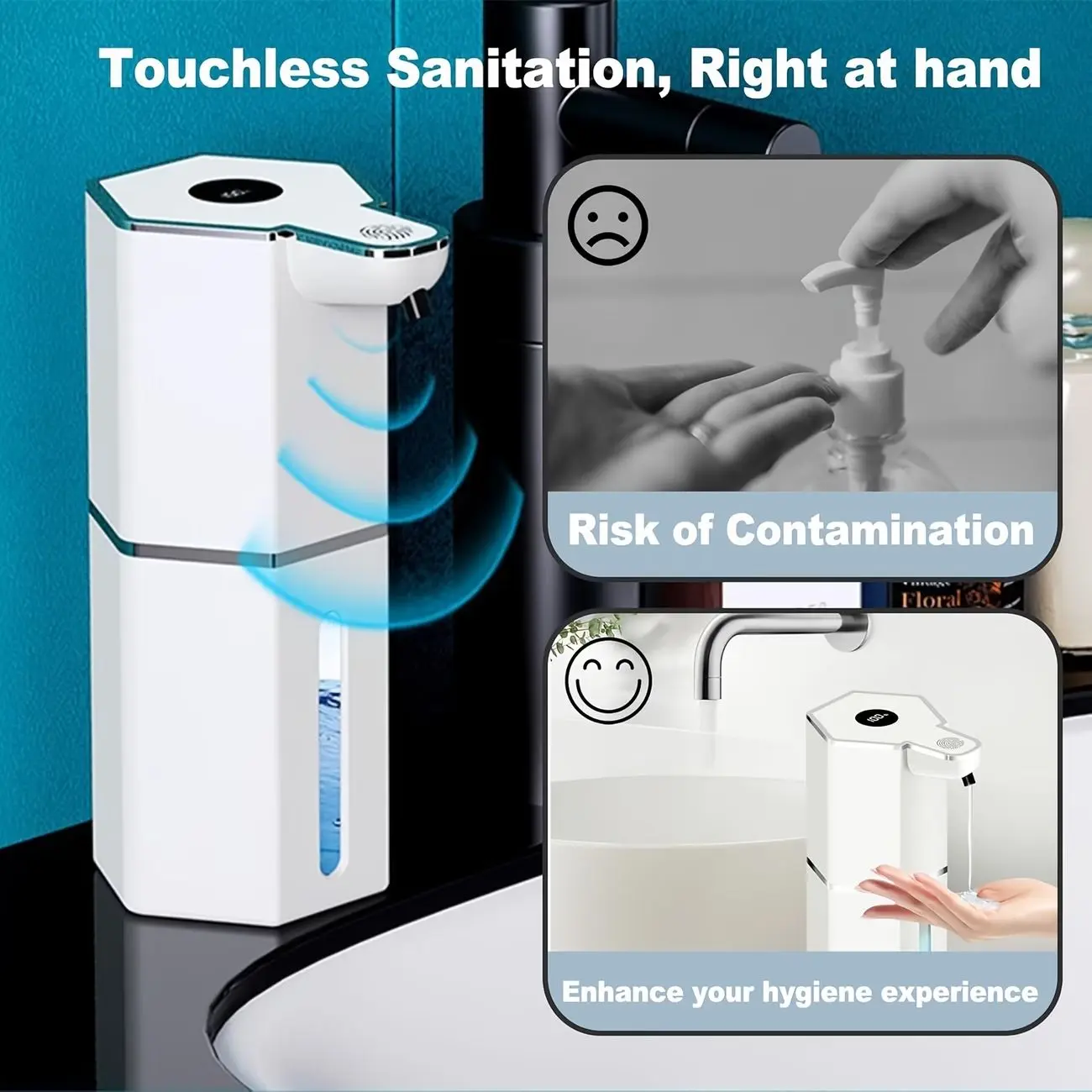 1 Piece Touchless Automatic Leak-Proof Foaming Soap Dispenser with Light - USB Rechargeable, Wall-Mounted, 4-Level Adjustable Pump, Touchless Sanitation, Compatible with Bar & Liquid Soap, Kitchen Accessory, Father’s Day Gift