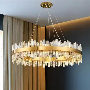 Dimmable 20 Light Round K9 Crystal Ceiling Light Modern Gold Chandeliers