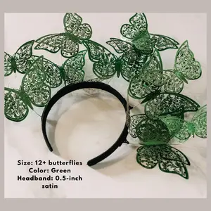 Emerald Green Butterfly Crown – Regal Ascot Headband, Surrealist Halo Headpiece