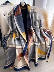 Elegant Fashion Simple Autumn Winter Equestrian Design Casual Soft Scarf, Casual Stylish Warm Comfortable Shawl, Perfect for Parties Daily Wear