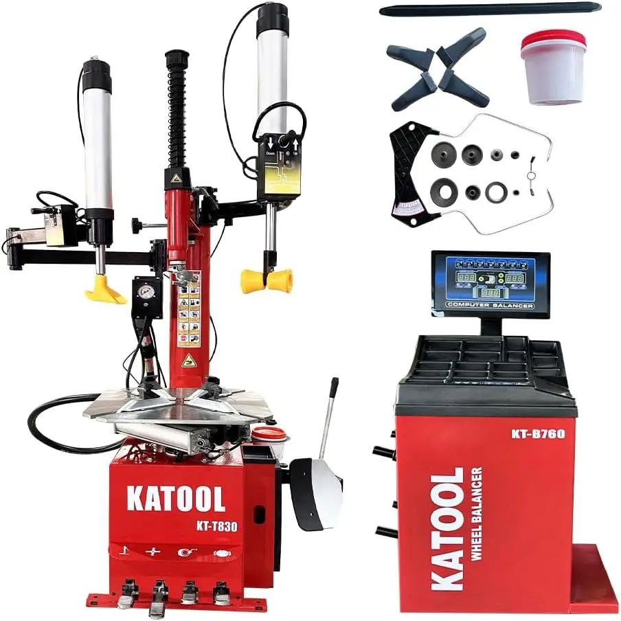 KT-T830 Tire Changer 2.0HP Bead Blaster and KT-B760 Wheel Balancer Combo Machine with Automatic Measurement Ruler Fit for Tire Repair