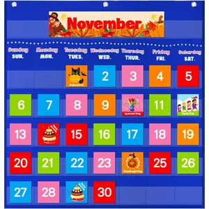 VNOM Blue Calendar Pocket Chart for Classroom,School Pocket Calendar for  Learning for Home, Homeschool  Classroom Supplies for Teachers...