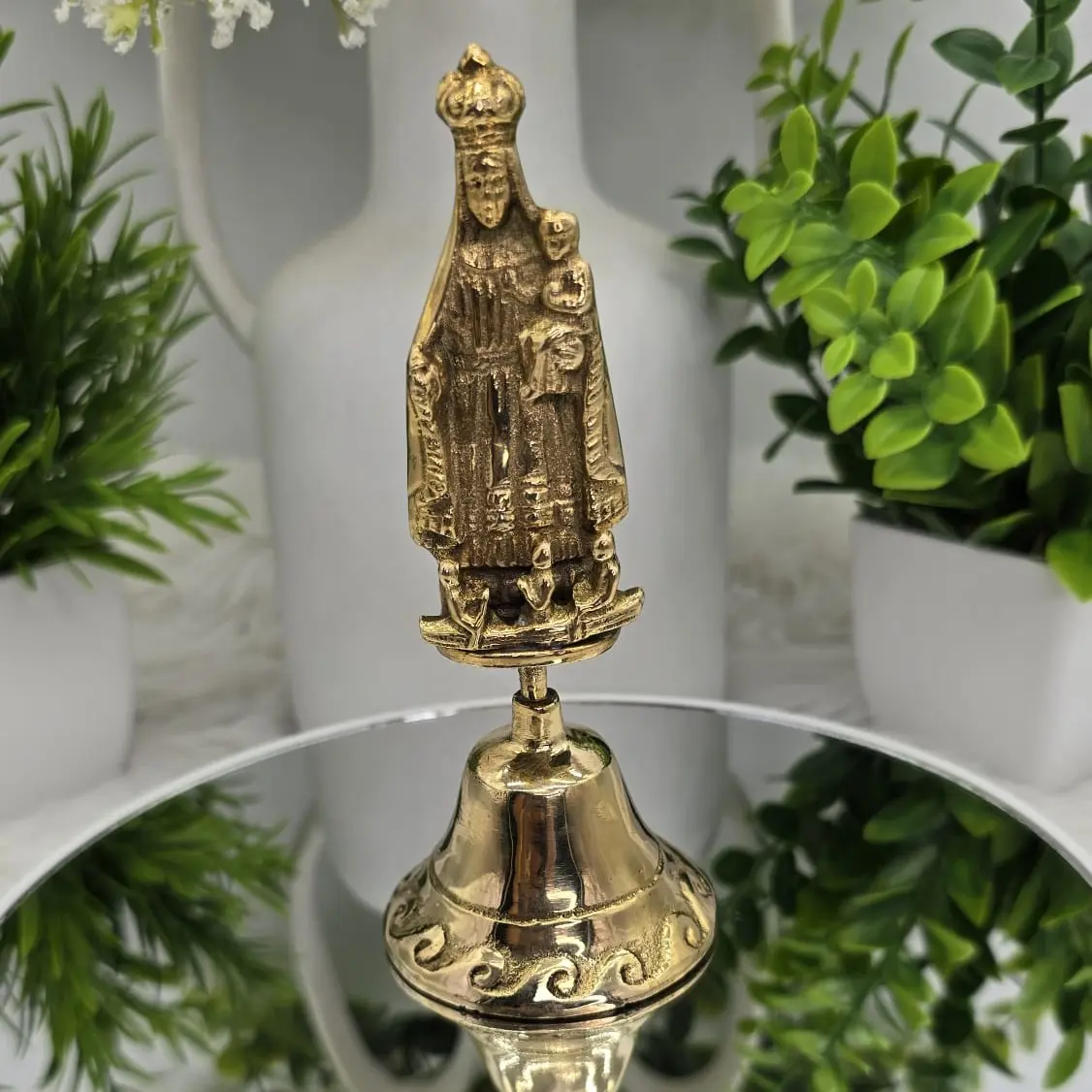 Oshun Brass Altar Bell – Caridad del Cobre Spiritual Hand Bell for Santeria, Lucumi & Ifa Orisha Rituals