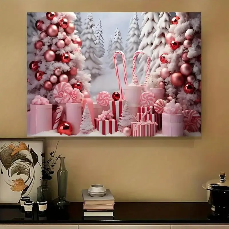 Pink Christmas Candy Canes And Trees Art Print Poster