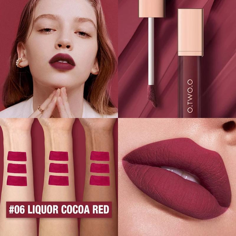 O. tw O.O liquid lipstick lip gloss 12 colors waterproof lightweight long-lasting matte lip stain lip glaze,red cherry 47 lashes,poppi cosmetics lip combo,[in stock] Makeup Smooth