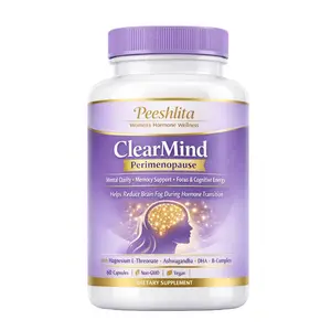 Peeshlita Women's Brain Support Capsules | Decaffeinated, Perimenopause Support | Brain Fog Relief, Memory & Focus Supplement with Ashwagandha, Lion's Mane, B Vitamins | 60 Count, Natural Berry Flavor