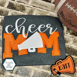 Cheer Mom with Megaphone Appliqued Embroidery Tee