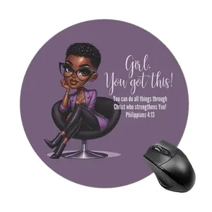 Cartoon Black Woman Mouse Pad, Thicken Round Mouse Pad, Non-slip Rubber Mouse Pad, Desk Accessories, Colleague Gift, Office Gift