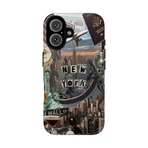 NYC Travel Souvenir Empire State Statue Of Liberty New York City Collage Art Tough Phone Case. Urban Wall Street Aesthetic Rugged Shockproof Protective Cover For iPhone 17 Pro Max 16 Air 15 14 13 12 11.