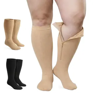 Hualleko 2 Paris Zipper Compression Socks for Women and Men Plus Size Wide Calf 15-25 mmHg Closed Toe Compression Stockings