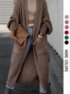 women's solid drop shoulder pocket cardigan, casual long sleeve open front knitwear for fall & winter, women's plus clothing for daily wear