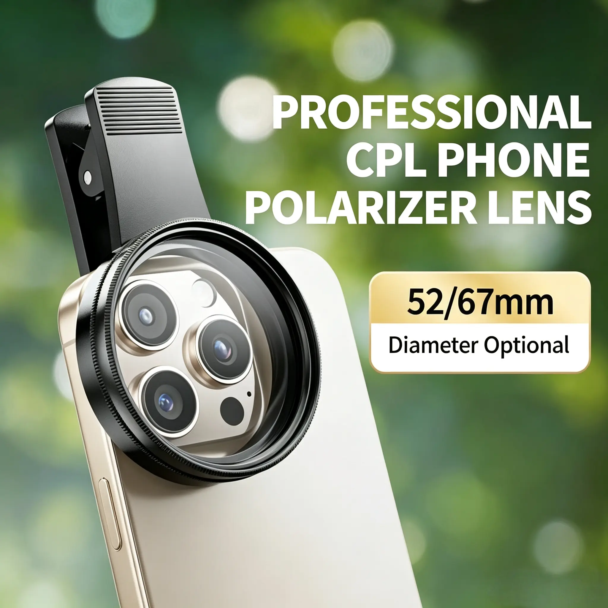 Polarizing Filter for Phone – CPL Camera Lens Attachment with 360° Rotation, Glare Reduction for Outdoor Photography, Compatible with iPhone/Android