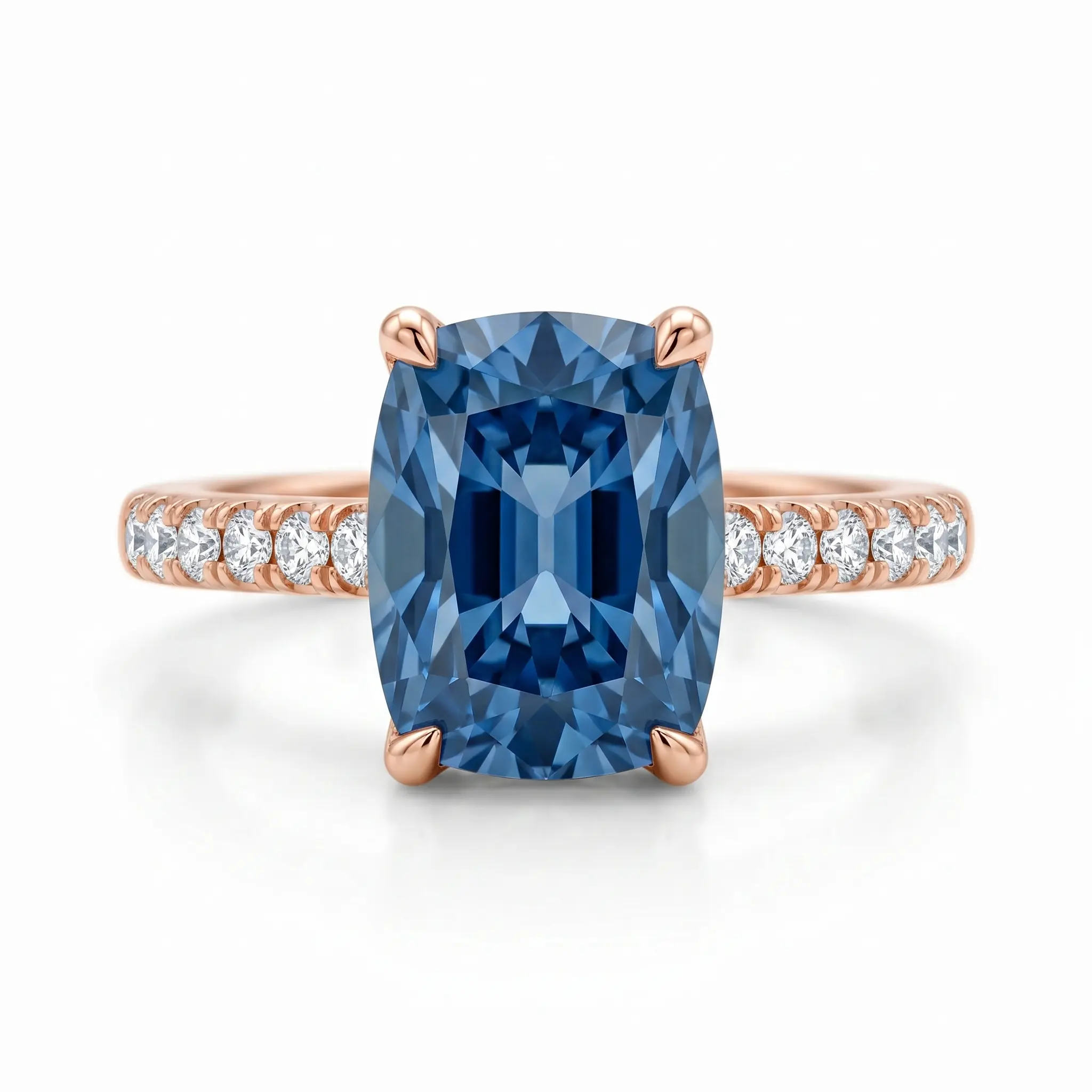 ZR "Blue Bloom" 3ct OMC‑Cut Royal Blue Moissanite Ring Hollow Floral Base & Paved Side Stones Rose‑Gold‑Plated S925 Sterling Silver Luxury Engagement Ring-【Eren】@4848