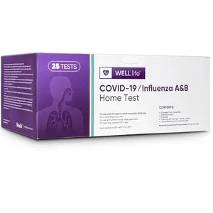 WELL Life COVID-19/Flu A&B Home Test, 25 Tests, Covid Home Test FDA EUA Authorised, Result in 10 Minutes, Non-invasive Home Tesing Kit