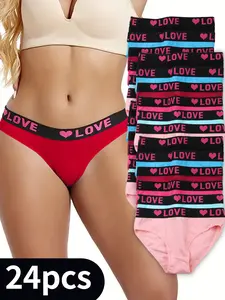 24pcs Sexy Seamless Color Block Briefs - Ultra Comfy, Breathable, Stretchy, and Soft Intimates Panties for Women - Lingerie & Underwear with Letter Print Design