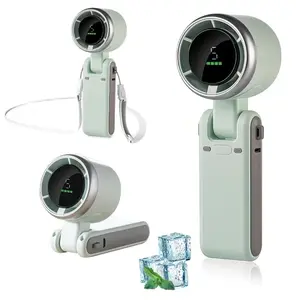 3-in-1 Head-Fold Handheld/Neck/Desk Portable Turbo Fan with LED Display, 3600mAh USB C Rechargeable 12H Runtime,13550 RPM 3 Speeds Adjustable Pocket Cooling Fans for Travel/Camping/Office/Makeup foldable