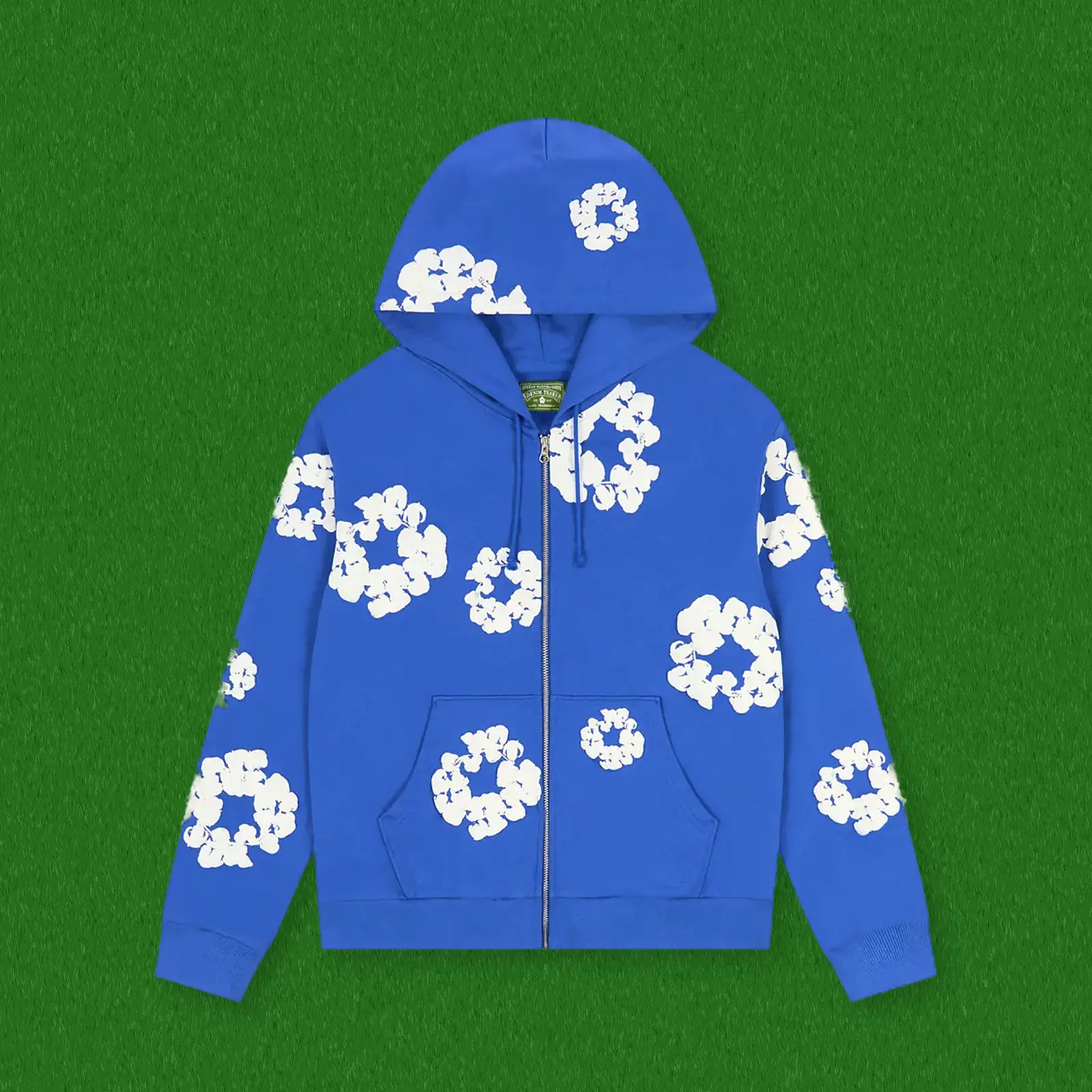 Denim Tears Mono Cotton Wreath Blue Zip-Up Hoodie Size Small