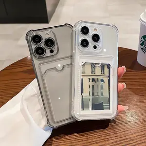 Semi-transparent Card slot phone case for iPhone 16 15 14 13 12 11 plus pro Max shockproof mobile phone casing airbag anti-drop design