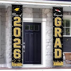 2pcs Gold 2026 Graduation Door Banner, Polyester Material, Perfect for Graduation Party Decorations, Birthdays, Celebrations, Indoor Outdoor Decor