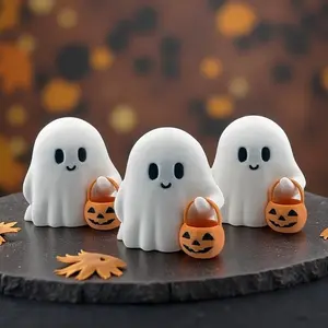 3pcs Halloween Ghost Figurine - Cute Tiny Trick or Treat Ghost, Little Figurine for Halloween Home Decorations Indoor, Cute Decor