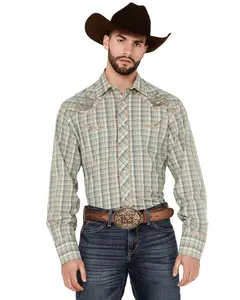 Men's Plaid Print Embroidered Long Sleeve Pearl Snap Western Shirt - 01-001-0016-4062 Wh