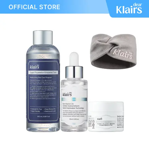 [DearKlairs] Most Loved Trio | Sensitive Skin Hydrating&Tone Skincare | Unscented Toner, Vitamin Serum, E Mask - 24-Hour Moisturize & Hydrate for Normal Skin, Korean Glass Skin Routine Gift Set