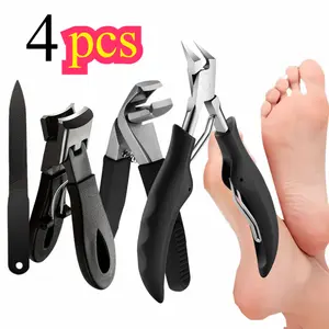4pcs Heavy-Duty Professional Stainless Steel Toenail & Toenail Trimmer Kit - Sharp Concave Blade, Painless for Thick/Overgrown Toes, Foot Care Tools for & (No Smell, Durable -Grade-like Pedicure Set)