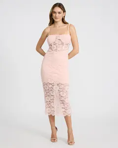 EXPRESS x bebe Lace Pieced Square Neck Corset Midi Dress